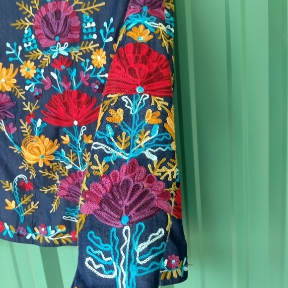 Women's Colorful Blue Floral Embroidered Jacket Size Small Embroidery Boho - Picture 8 of 11